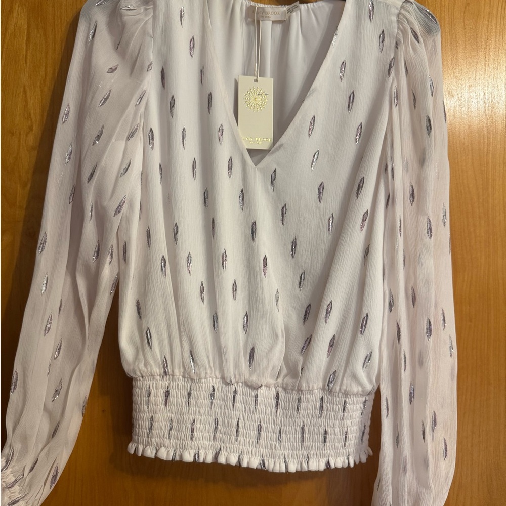 White Smocked Blouse with Subtle Patterns